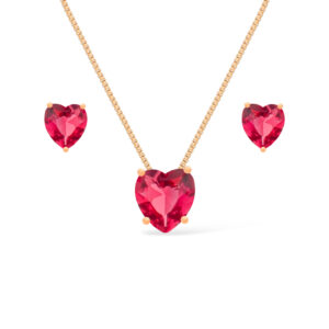 Conjunto Dourado de Coração Vermelho